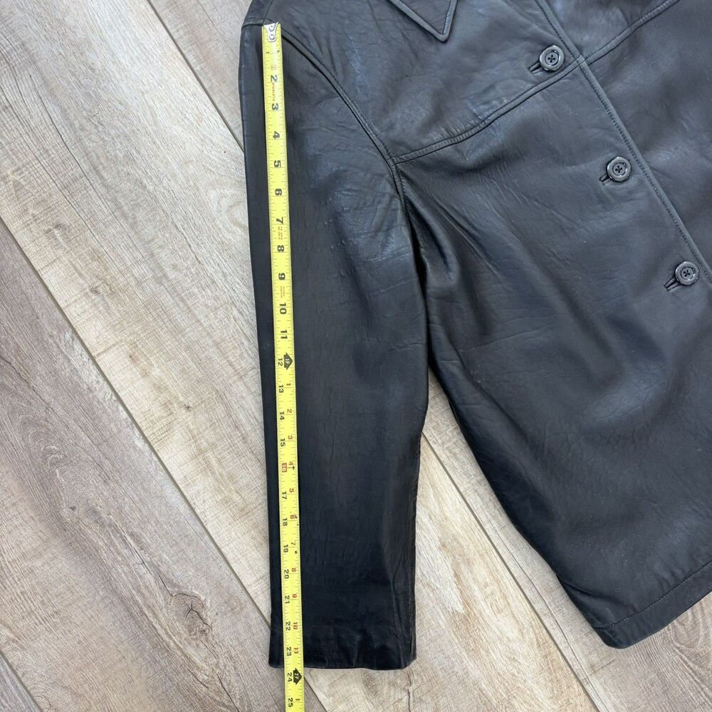 Vtg Womens Black Soft Leather Jacket Size L 90s Y2K Minimalist Soft Grunge Emo - Picture 13 of 16